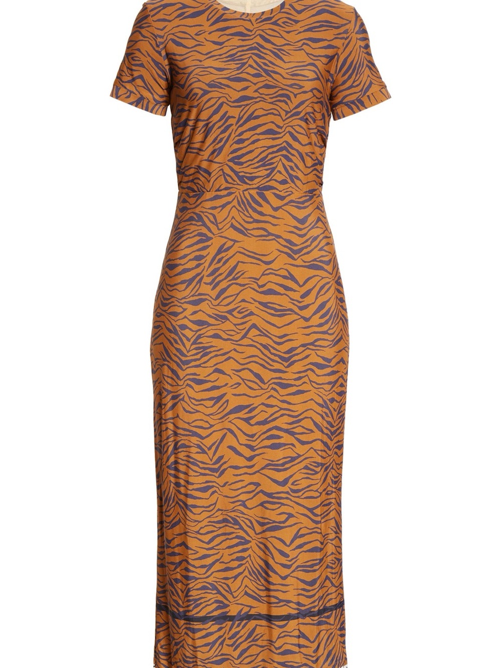 Rachel Comey Amara Slinky Tobacco Brown Blue Zebra Animal Print Midi Dress